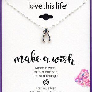 Love This Life Sterling Silver Wishbone Necklace 16” + 2” Extender NIB